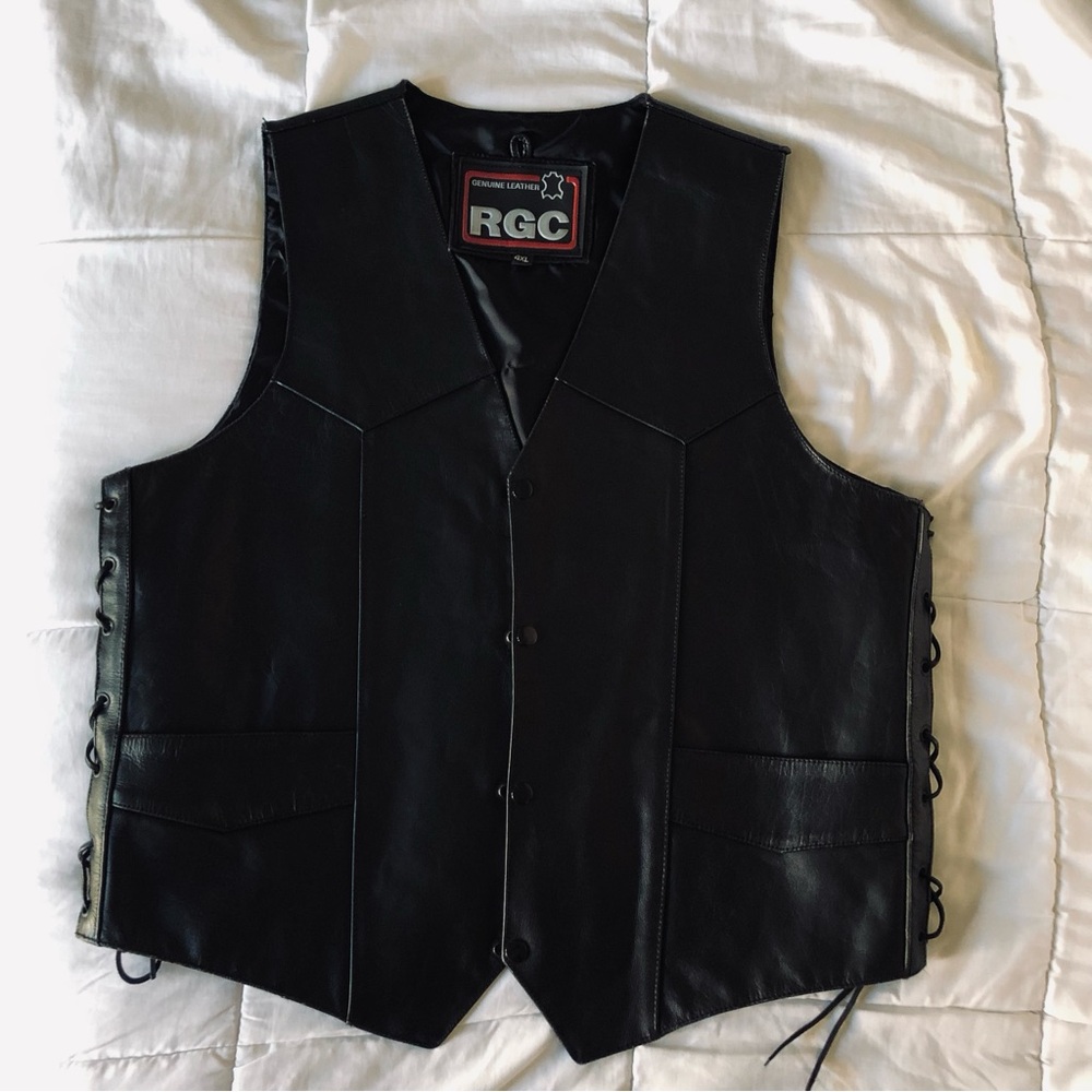 Black Leather Vest - Men's Classic Button Front
